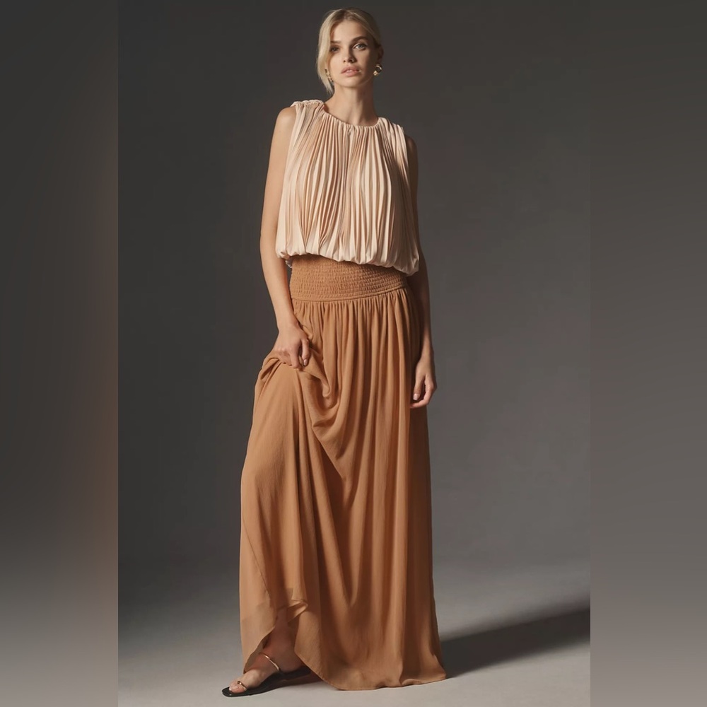 NWT By Anthropologie Smocked Sheer Maxi Skirt - Picture 3 of 10